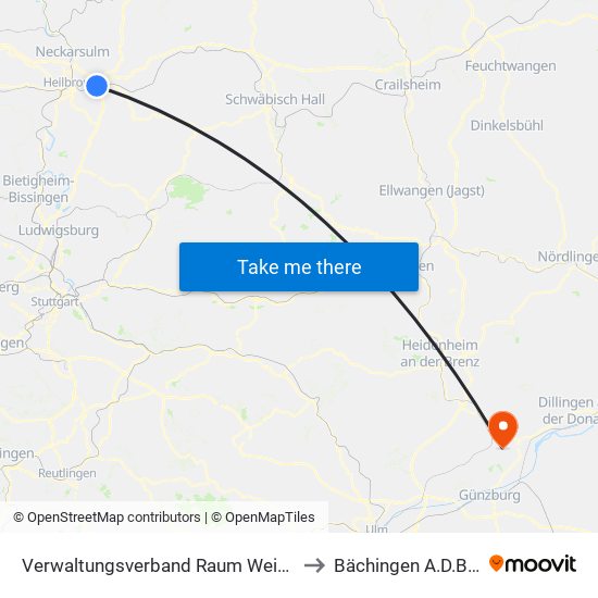 Verwaltungsverband Raum Weinsberg to Bächingen A.D.Brenz map