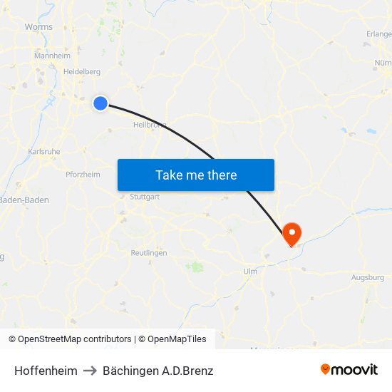 Hoffenheim to Bächingen A.D.Brenz map