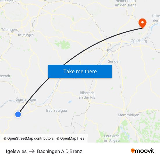 Igelswies to Bächingen A.D.Brenz map