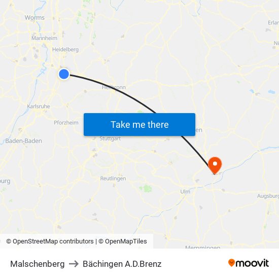 Malschenberg to Bächingen A.D.Brenz map