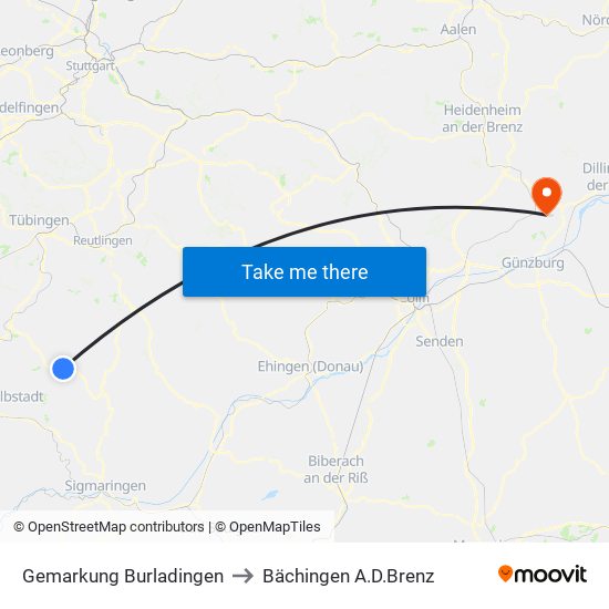 Gemarkung Burladingen to Bächingen A.D.Brenz map