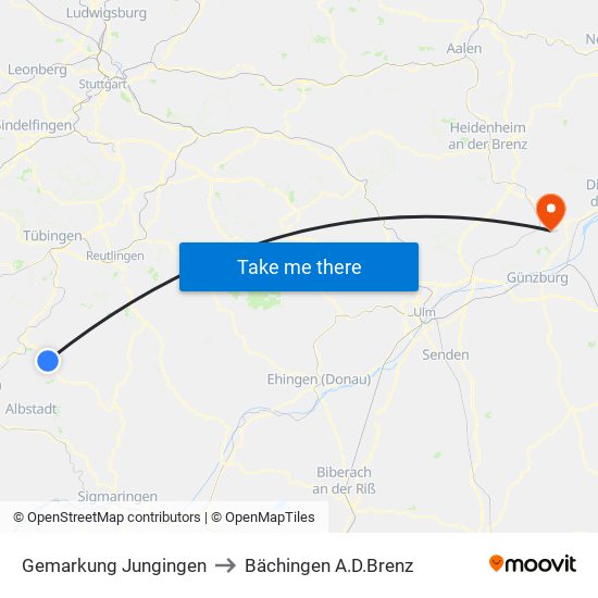 Gemarkung Jungingen to Bächingen A.D.Brenz map