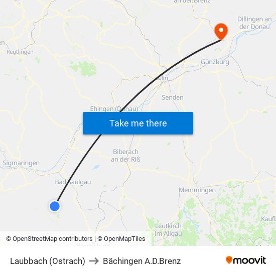 Laubbach (Ostrach) to Bächingen A.D.Brenz map