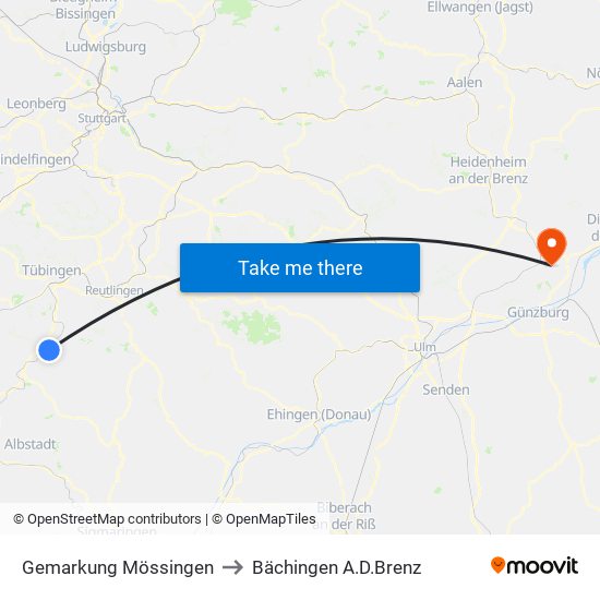 Gemarkung Mössingen to Bächingen A.D.Brenz map