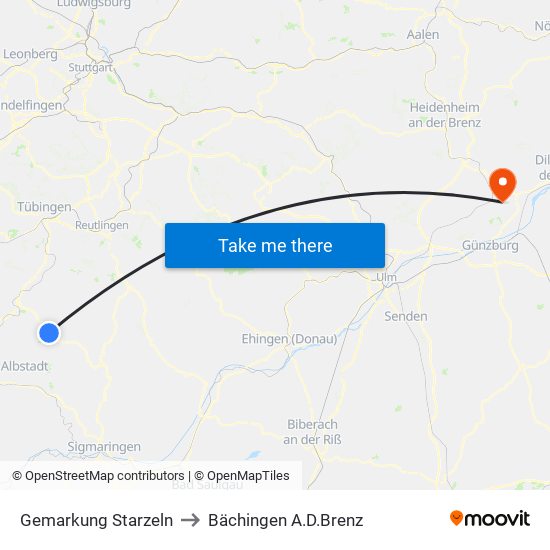 Gemarkung Starzeln to Bächingen A.D.Brenz map