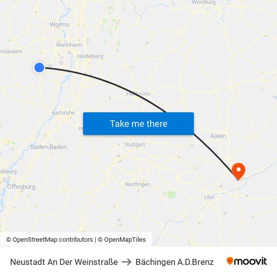 Neustadt An Der Weinstraße to Bächingen A.D.Brenz map