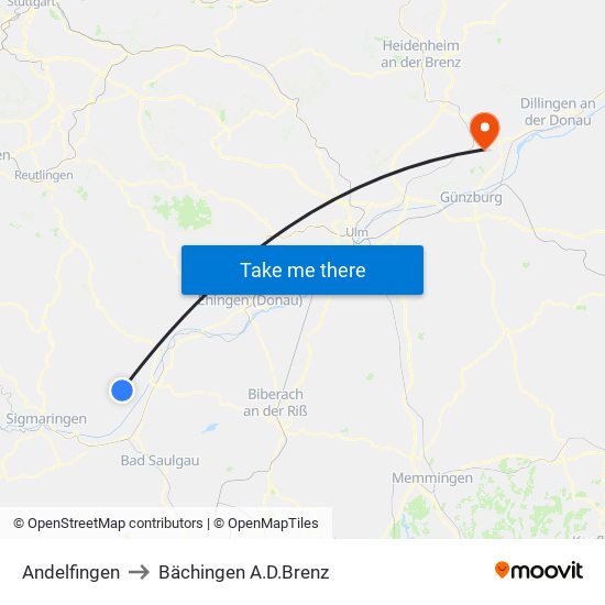 Andelfingen to Bächingen A.D.Brenz map