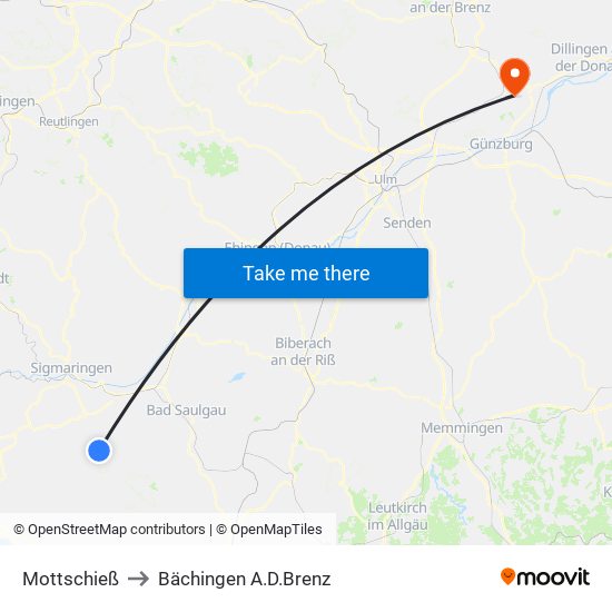 Mottschieß to Bächingen A.D.Brenz map