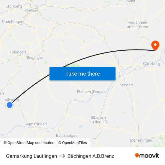 Gemarkung Lautlingen to Bächingen A.D.Brenz map