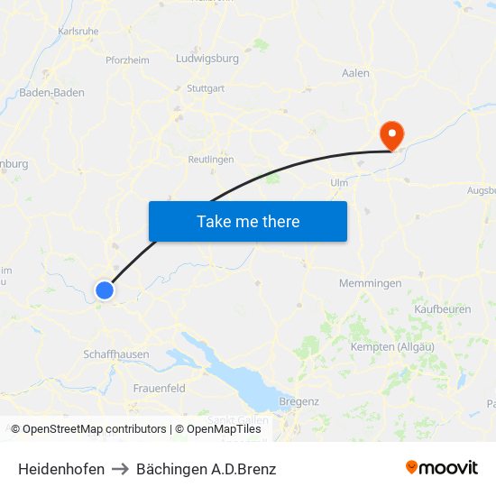 Heidenhofen to Bächingen A.D.Brenz map