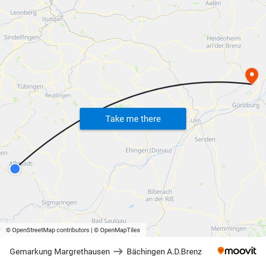 Gemarkung Margrethausen to Bächingen A.D.Brenz map