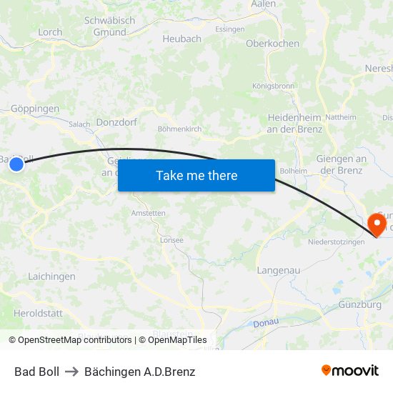 Bad Boll to Bächingen A.D.Brenz map