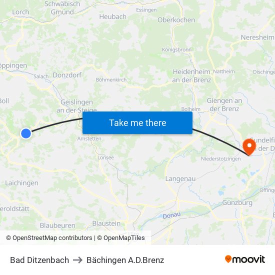 Bad Ditzenbach to Bächingen A.D.Brenz map