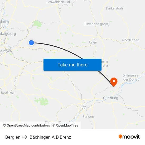 Berglen to Bächingen A.D.Brenz map