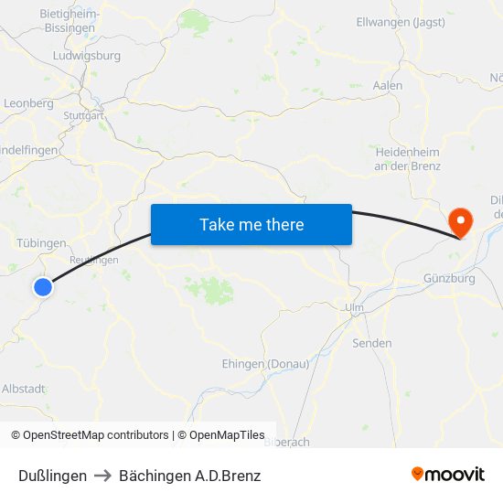 Dußlingen to Bächingen A.D.Brenz map