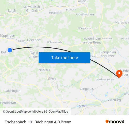 Eschenbach to Bächingen A.D.Brenz map