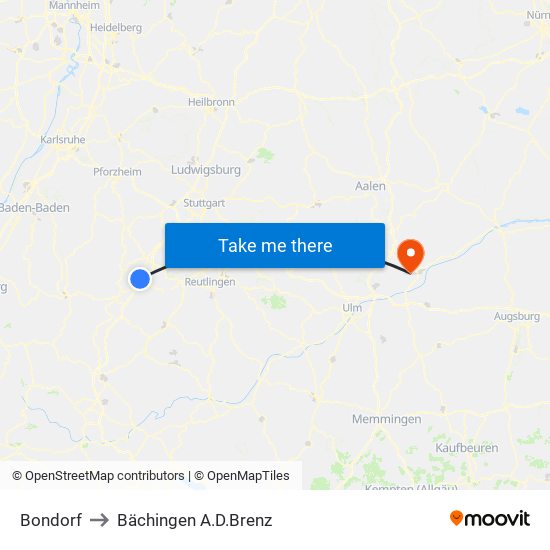 Bondorf to Bächingen A.D.Brenz map