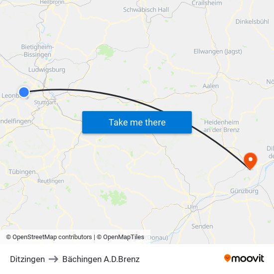 Ditzingen to Bächingen A.D.Brenz map