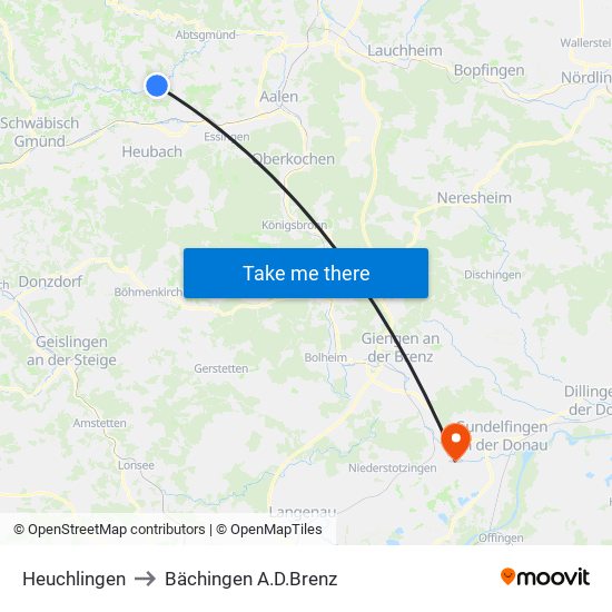 Heuchlingen to Bächingen A.D.Brenz map