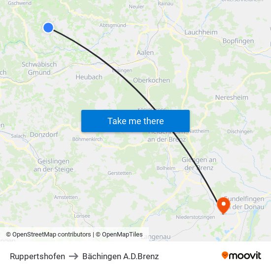 Ruppertshofen to Bächingen A.D.Brenz map