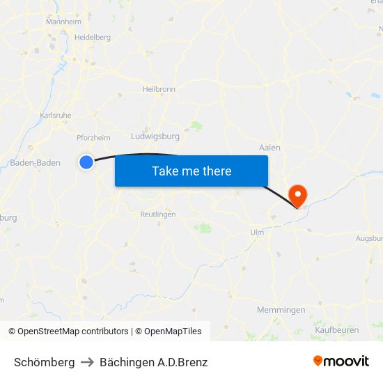 Schömberg to Bächingen A.D.Brenz map