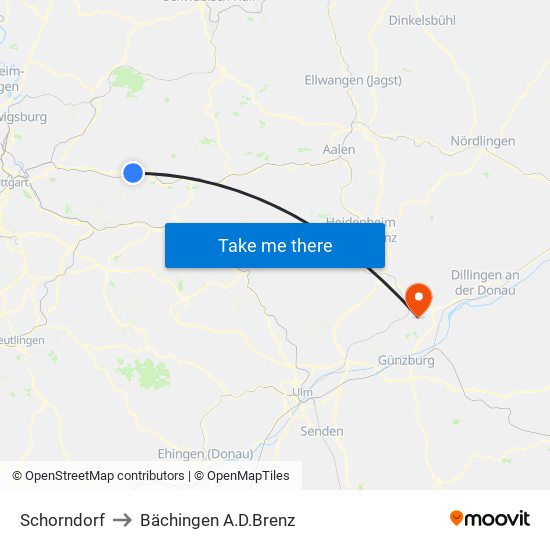 Schorndorf to Bächingen A.D.Brenz map