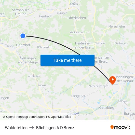 Waldstetten to Bächingen A.D.Brenz map