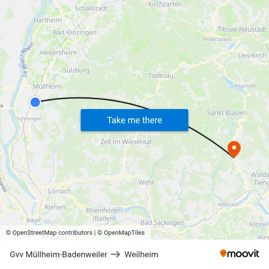 Gvv Müllheim-Badenweiler to Weilheim map