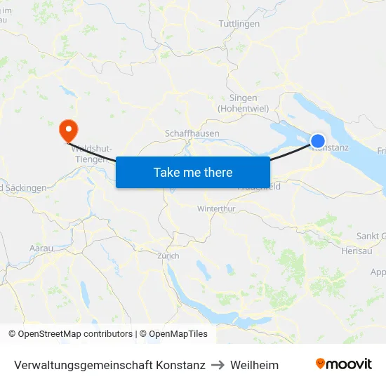 Verwaltungsgemeinschaft Konstanz to Weilheim map