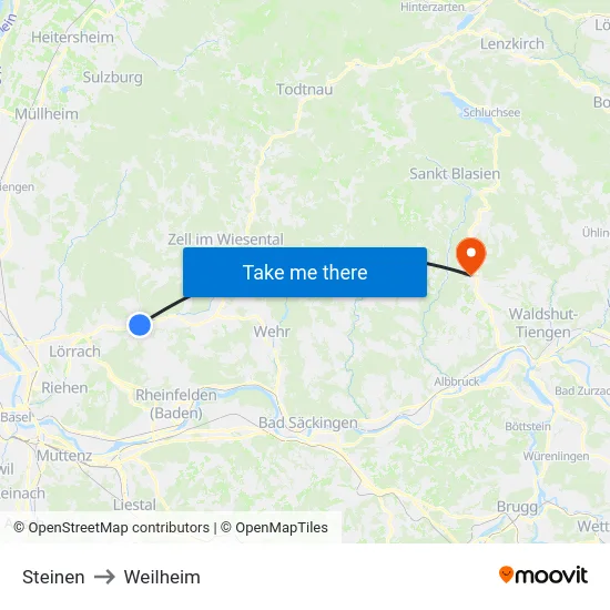 Steinen to Weilheim map