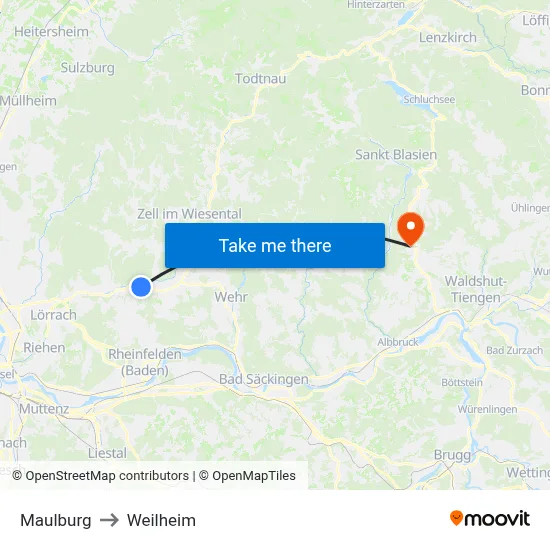 Maulburg to Weilheim map