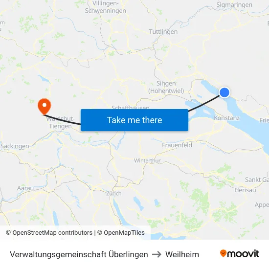 Verwaltungsgemeinschaft Überlingen to Weilheim map