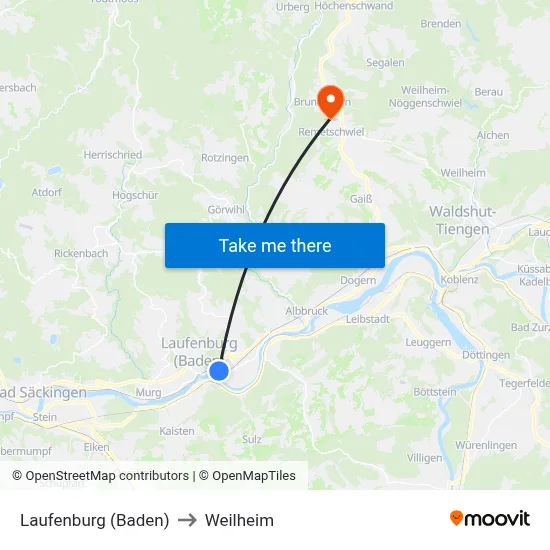 Laufenburg (Baden) to Weilheim map