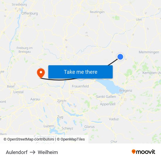 Aulendorf to Weilheim map