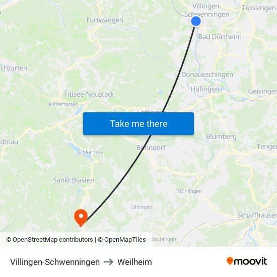 Villingen-Schwenningen to Weilheim map