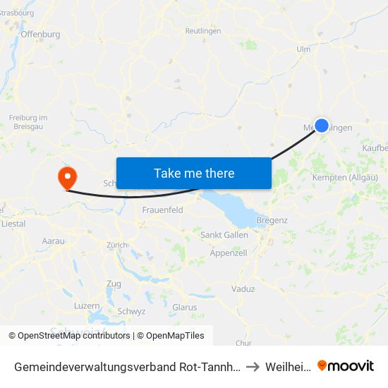 Gemeindeverwaltungsverband Rot-Tannheim to Weilheim map