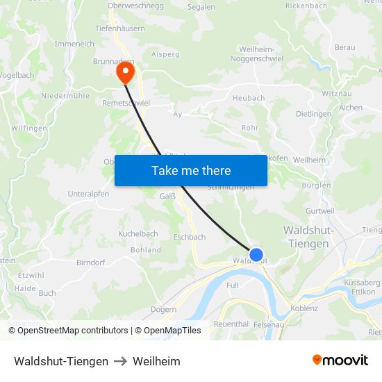 Waldshut-Tiengen to Weilheim map