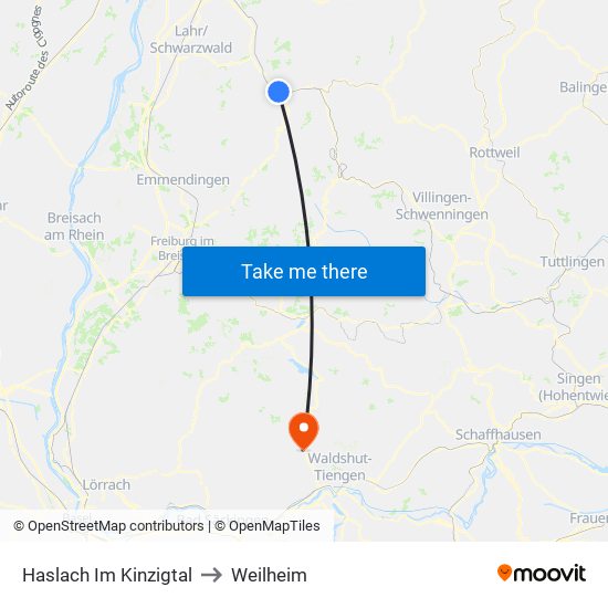 Haslach Im Kinzigtal to Weilheim map