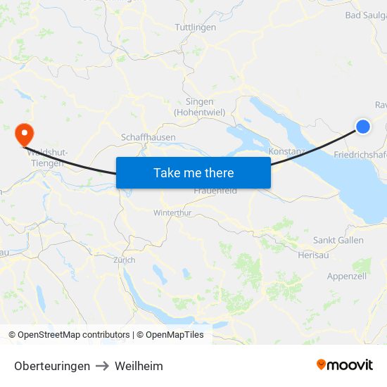 Oberteuringen to Weilheim map