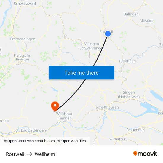 Rottweil to Weilheim map