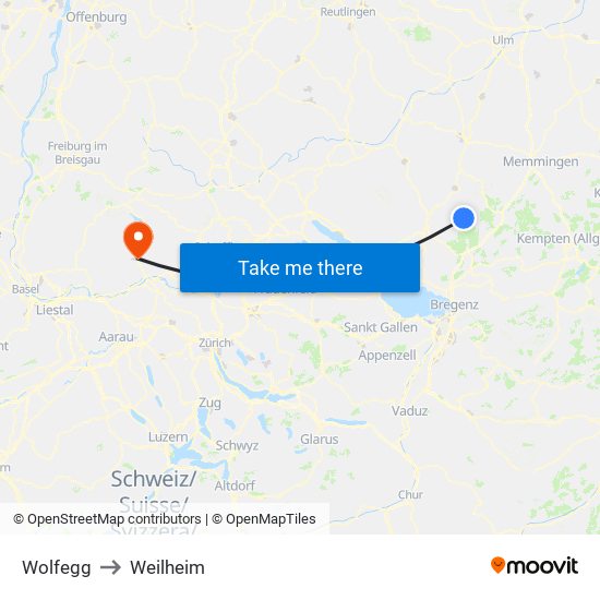 Wolfegg to Weilheim map