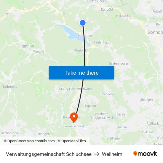 Verwaltungsgemeinschaft Schluchsee to Weilheim map