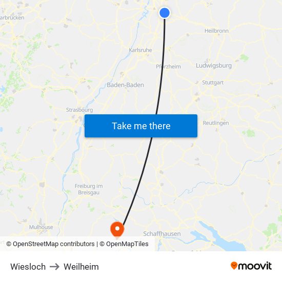 Wiesloch to Weilheim map