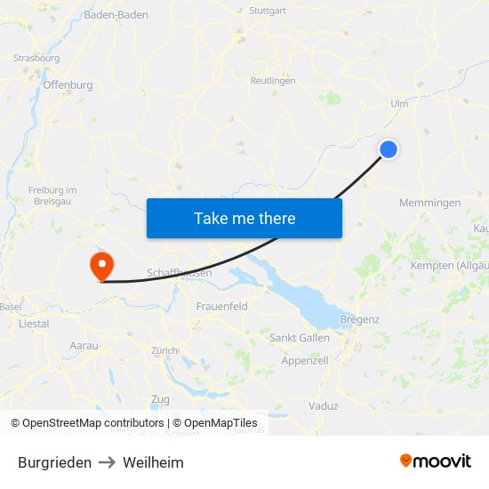 Burgrieden to Weilheim map