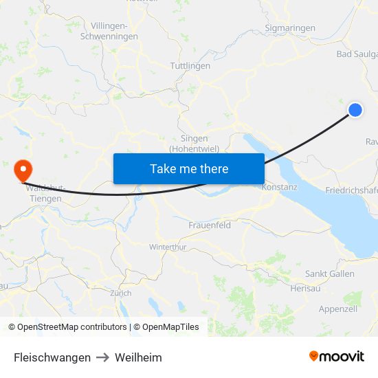 Fleischwangen to Weilheim map