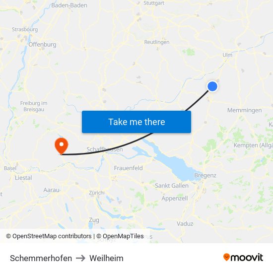 Schemmerhofen to Weilheim map