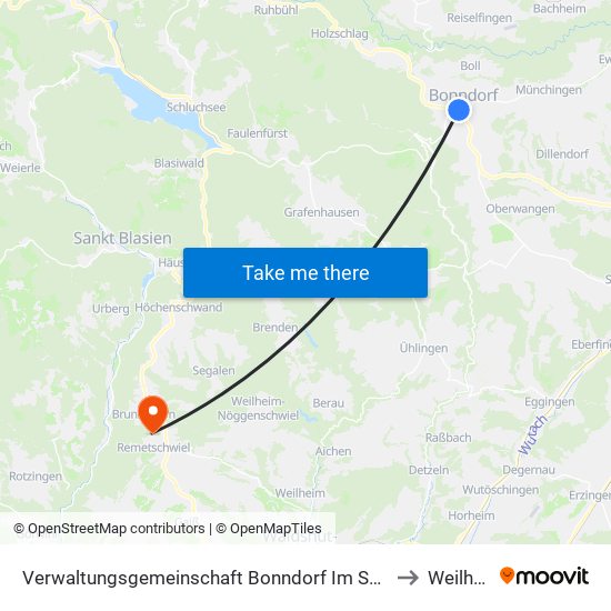 Verwaltungsgemeinschaft Bonndorf Im Schwarzwald to Weilheim map