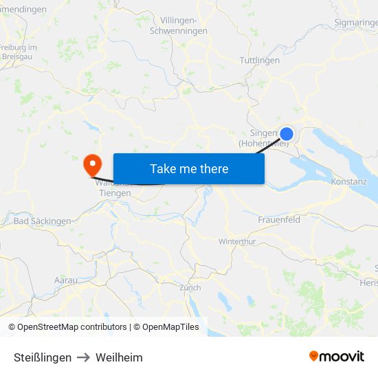 Steißlingen to Weilheim map