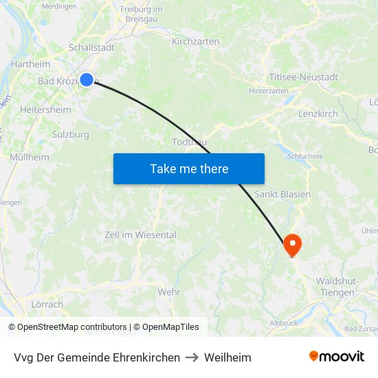 Vvg Der Gemeinde Ehrenkirchen to Weilheim map