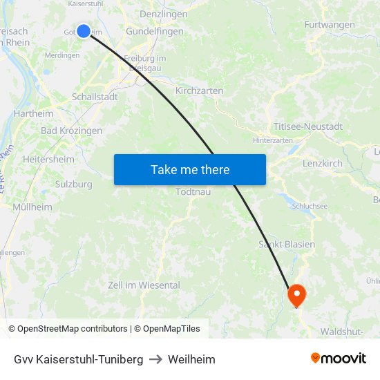 Gvv Kaiserstuhl-Tuniberg to Weilheim map